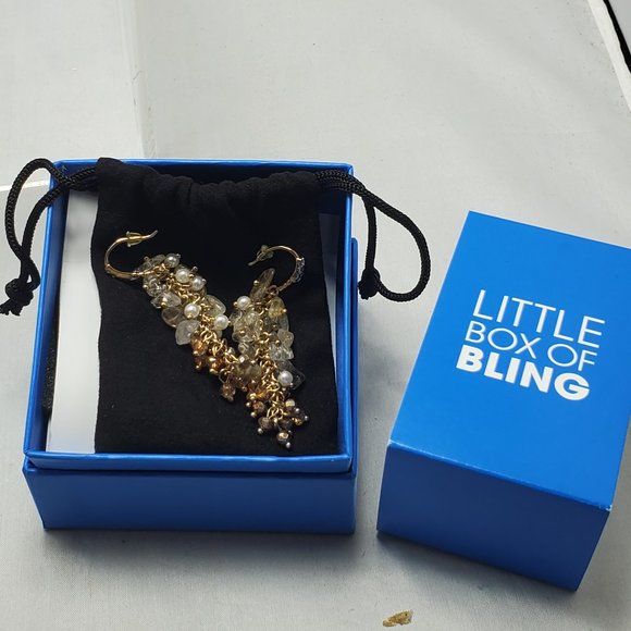 Ali Khan crystal glass bead cluster cascade drop earring topaz pearl - Picture 4 of 4